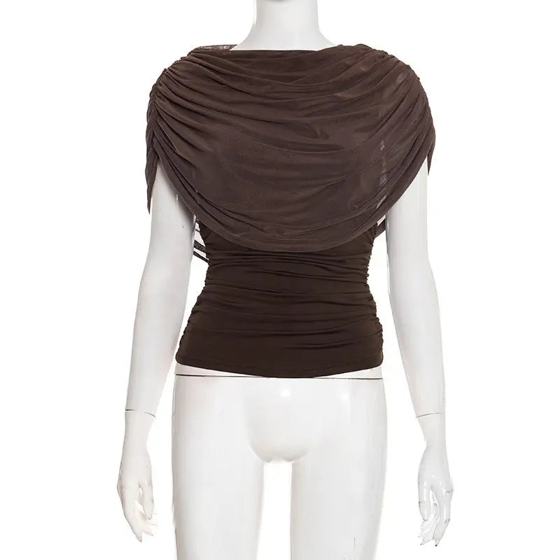 Scarfed Collar with chic Sleeveless Slim Fit Top Shopify